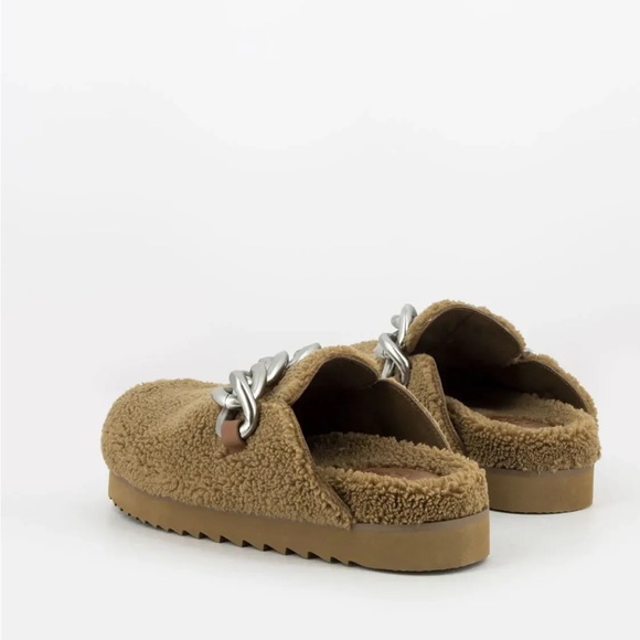 ASH Women's Ghost Fur Mule Slide Clog Brown Leather Silver Metal Chain 7.5 8 38 - Picture 3 of 11